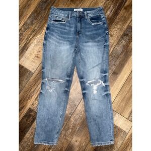 Flying‎ Monkey Womens Blue Denim Distressed Ripped Straight Leg Jeans Size 26